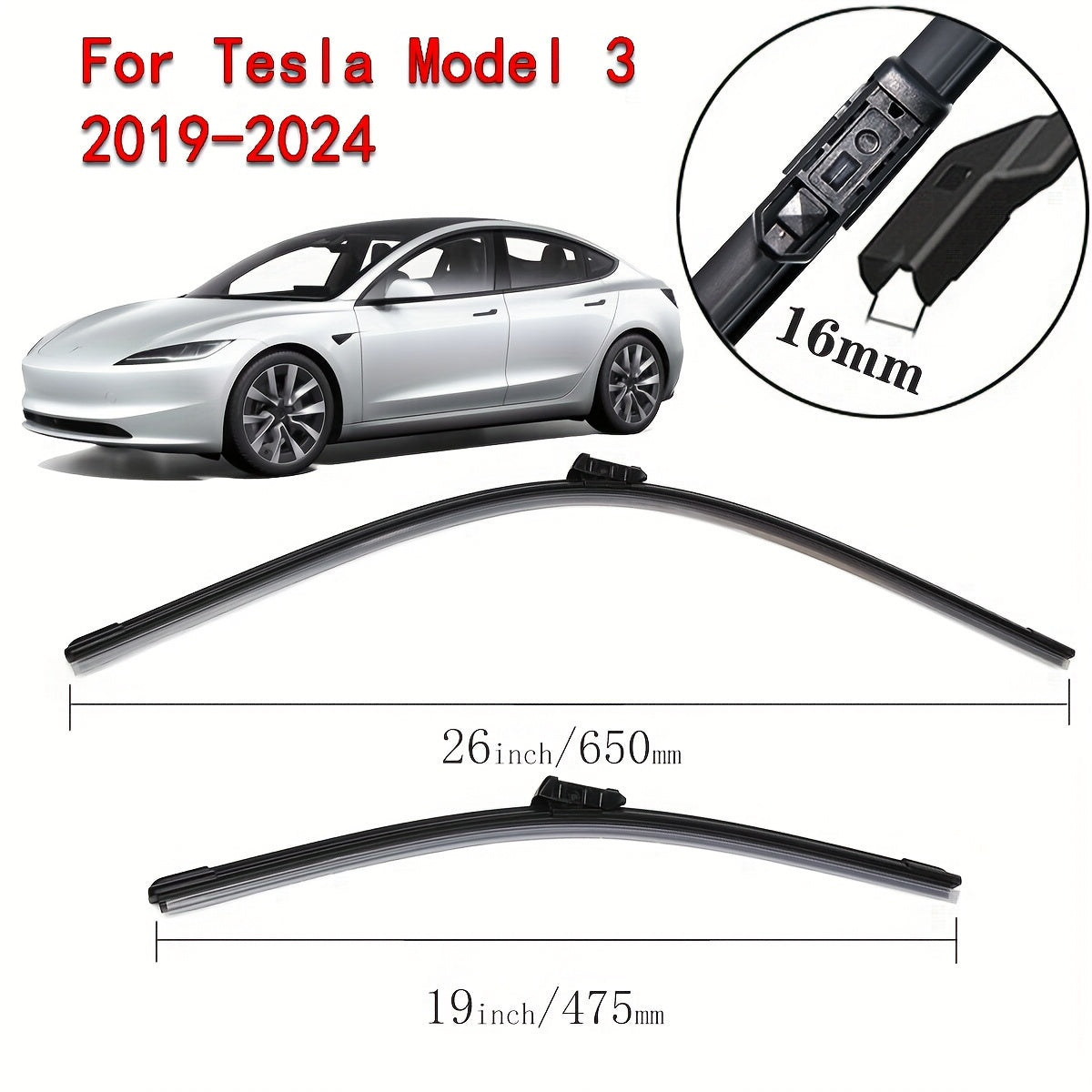 Tesla Model S/3/X/Y OEM Quality Wiper Blades - 28" + 18" Set with Water Jet For Model 3