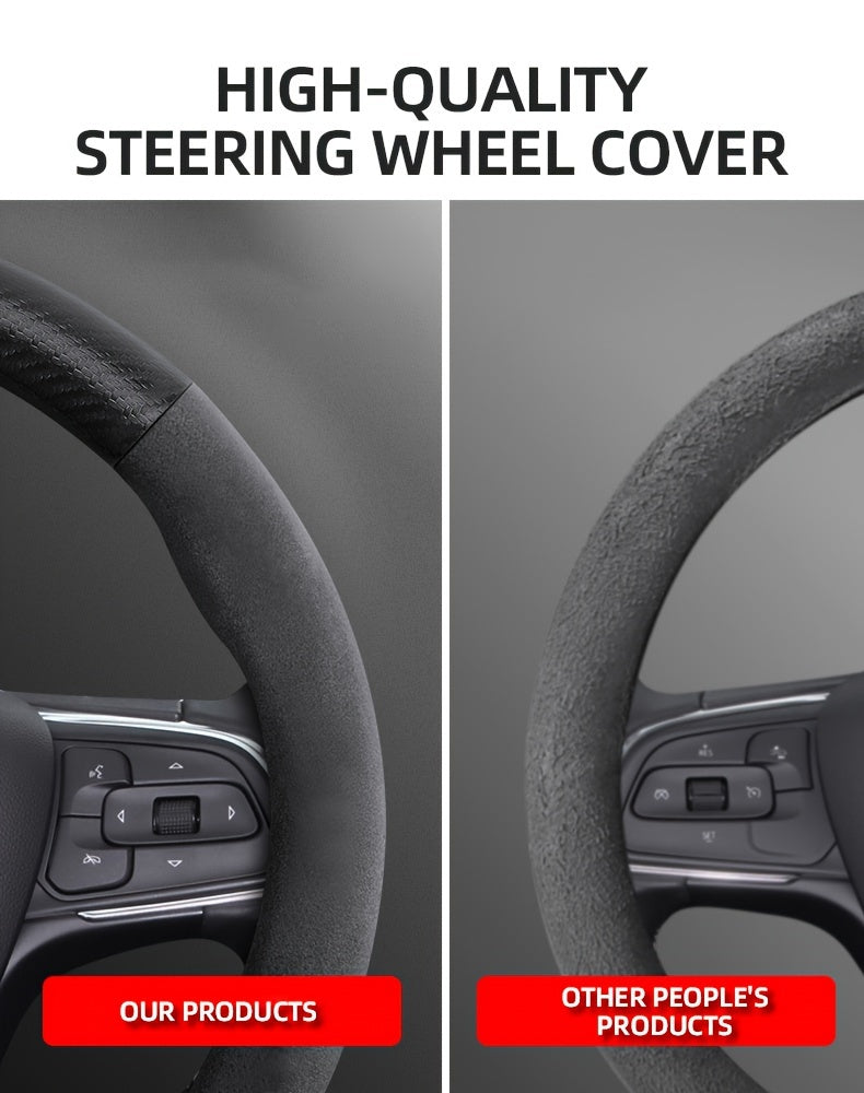 Carbon Fiber Faux Leather Steering Wheel Cover - 15 Inch Sports Style