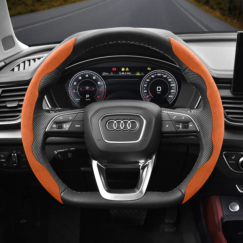 Audi Ultra-Thin Steering Wheel Cover - Non-Slip Snap-On Installation Orange For AUDI D-shaped Steering Wheel 2-piece Set