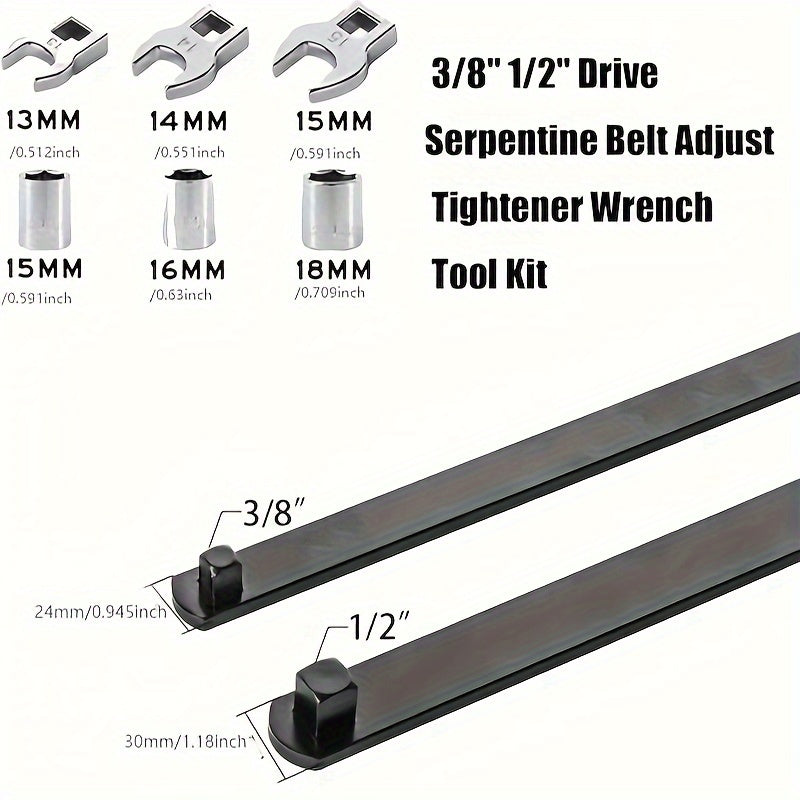 Universal Serpentine Belt Tool Kit - 3/8 & 1/2 Drive Tensioner Wrench Set