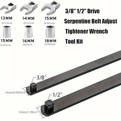 Universal Serpentine Belt Tool Kit - 3/8 & 1/2 Drive Tensioner Wrench Set