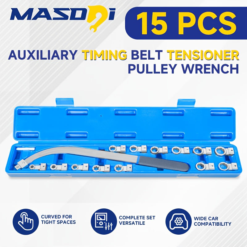 15-Piece Timing Belt Tensioner Pulley Wrench Set - 12-Point Carbon Steel Kit