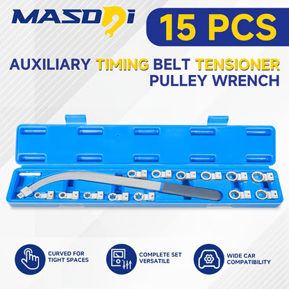 15-Piece Timing Belt Tensioner Pulley Wrench Set - 12-Point Carbon Steel Kit