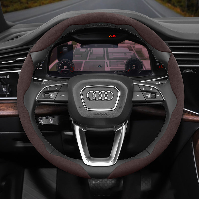 Audi Ultra-Thin Steering Wheel Cover - Non-Slip Snap-On Installation Mocha 3-piece Set For AUDI Round Steering Wheel