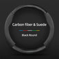 Carbon Fiber Faux Leather Steering Wheel Cover - 15 Inch Sports Style Black Round Carbon fiber & Suede