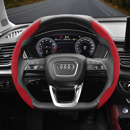 Audi Ultra-Thin Steering Wheel Cover - Non-Slip Snap-On Installation Red For AUDI D-shaped Steering Wheel 2-piece Set