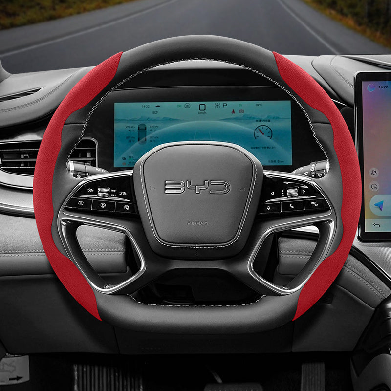 BYD Winter Anti-Slip Steering Wheel Covers - Ultra-Thin Segmented Design Red Suitable for BYD D-shaped steering wheel 2-piece set