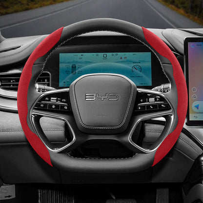 BYD Winter Anti-Slip Steering Wheel Covers - Ultra-Thin Segmented Design Red Suitable for BYD D-shaped steering wheel 2-piece set