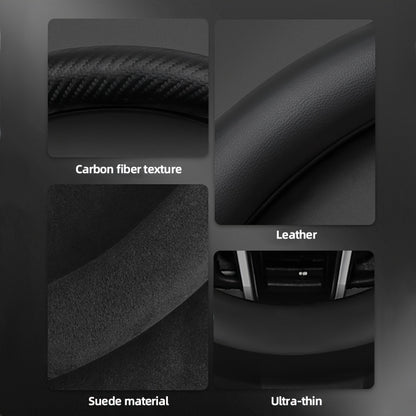 Carbon Fiber Faux Leather Steering Wheel Cover - 15 Inch Sports Style