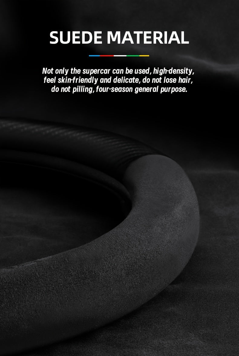 Carbon Fiber Faux Leather Steering Wheel Cover - 15 Inch Sports Style