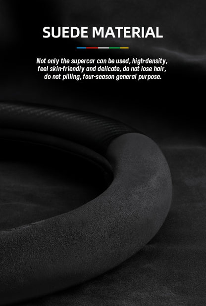 Carbon Fiber Faux Leather Steering Wheel Cover - 15 Inch Sports Style