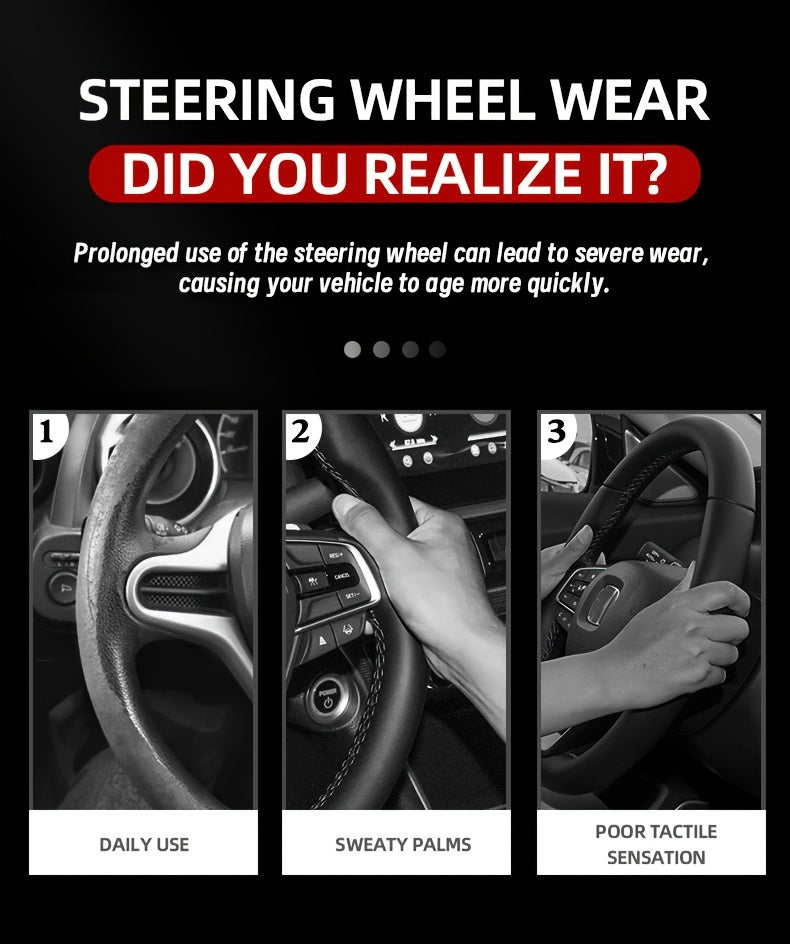 Carbon Fiber Faux Leather Steering Wheel Cover - 15 Inch Sports Style