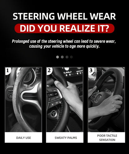 Carbon Fiber Faux Leather Steering Wheel Cover - 15 Inch Sports Style