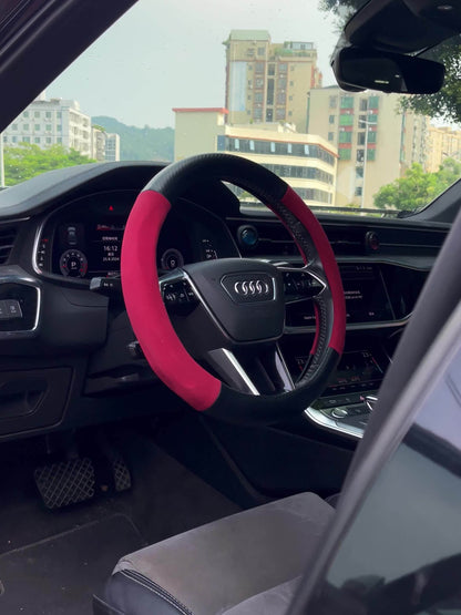 Carbon Fiber Faux Leather Steering Wheel Cover - 15 Inch Sports Style