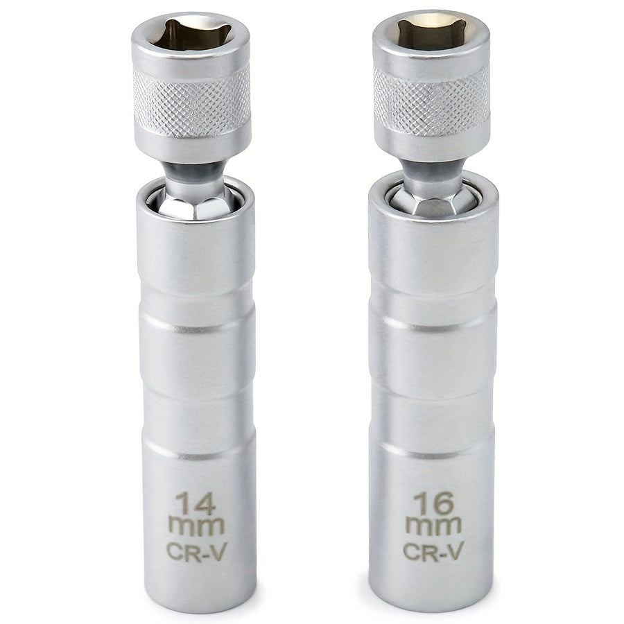 2-Piece Magnetic Spark Plug Socket Set - 14mm & 16mm Swivel Socket Kit