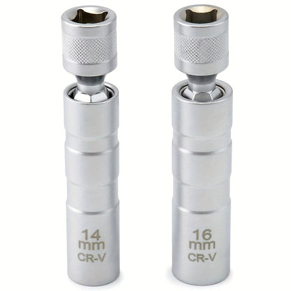 2-Piece Magnetic Spark Plug Socket Set - 14mm & 16mm Swivel Socket Kit
