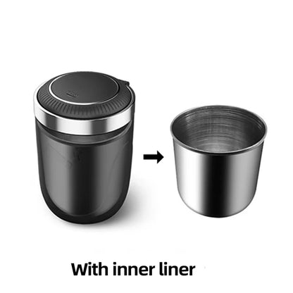 Car Cigarette Ashtray Cup with LED Light & Lid - Black Portable