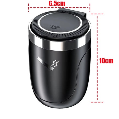 Car Cigarette Ashtray Cup with LED Light & Lid - Black Portable