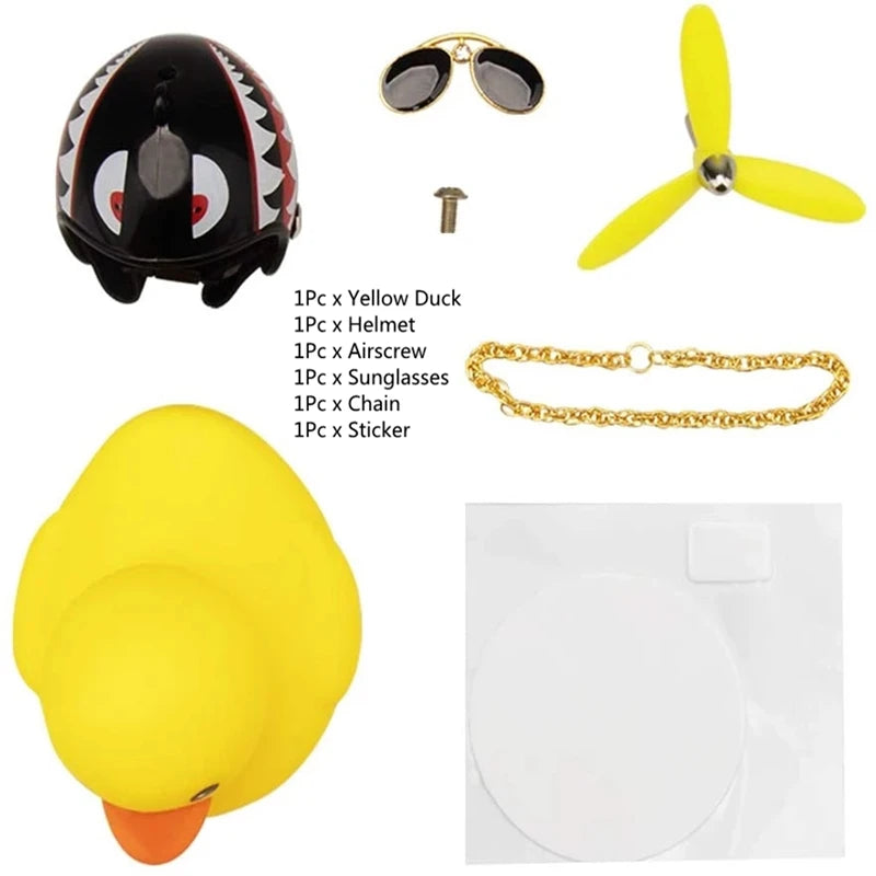 Car Duck with Helmet Wind Pendant - Yellow Duck Bike Accessory