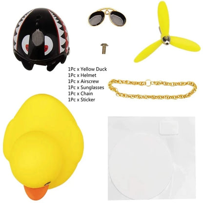Car Duck with Helmet Wind Pendant - Yellow Duck Bike Accessory