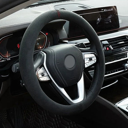 BMW Suede Leather Steering Wheel Cover - 38cm Universal Fit