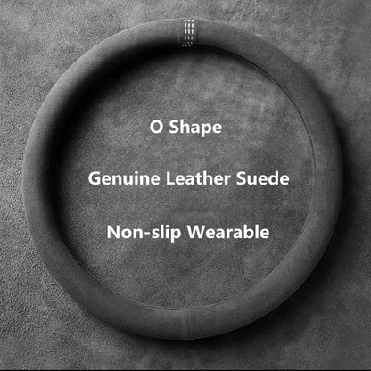 BMW Suede Leather Steering Wheel Cover - 38cm Universal Fit