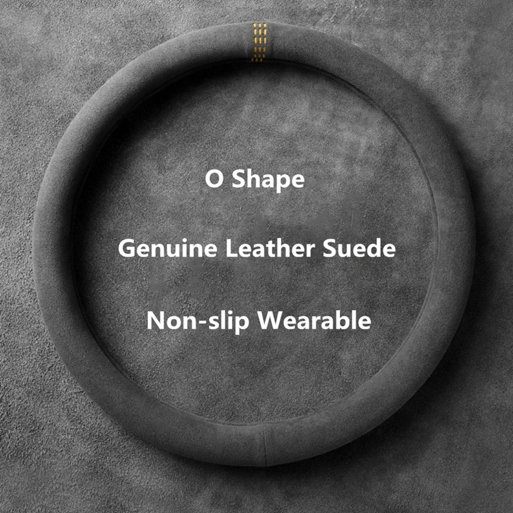 BMW Suede Leather Steering Wheel Cover - 38cm Universal Fit