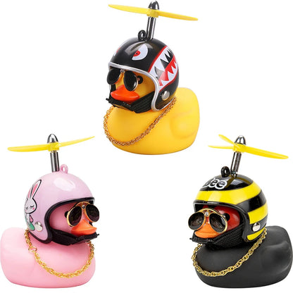 Car Duck with Helmet Wind Pendant - Yellow Duck Bike Accessory