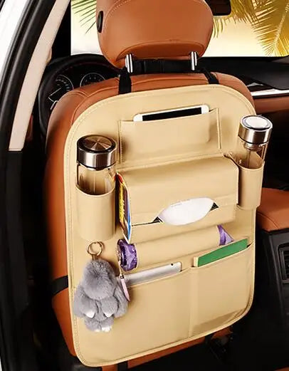 Car Seat Back Storage Organizer - Universal PU Leather Multi-Function Bag