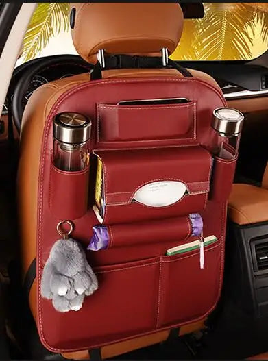 Car Seat Back Storage Organizer - Universal PU Leather Multi-Function Bag