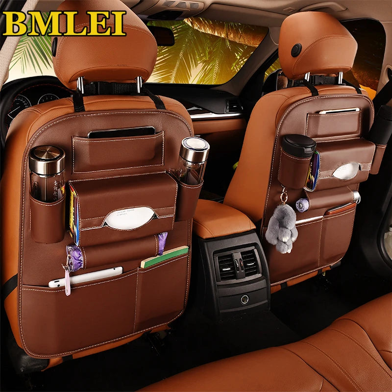 Car Seat Back Storage Organizer - Universal PU Leather Multi-Function Bag