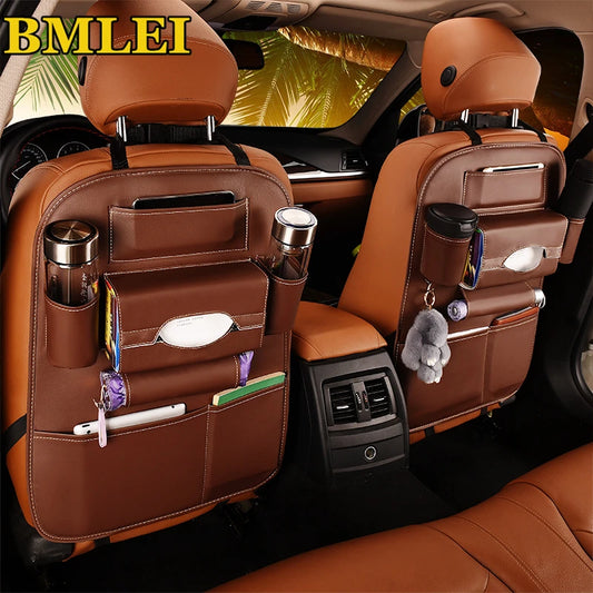 Car Seat Back Storage Organizer - Universal PU Leather Multi-Function Bag