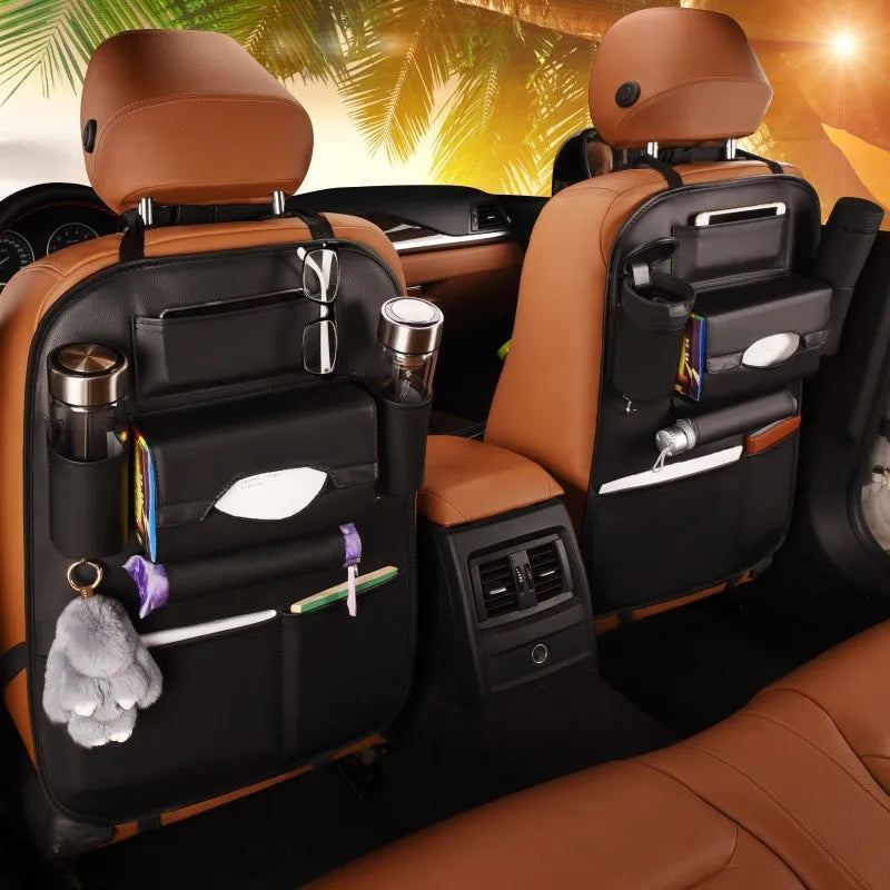 Car Seat Back Storage Organizer - Universal PU Leather Multi-Function Bag