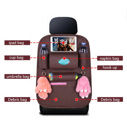 Car Seat Back Storage Organizer - Universal PU Leather Multi-Function Bag
