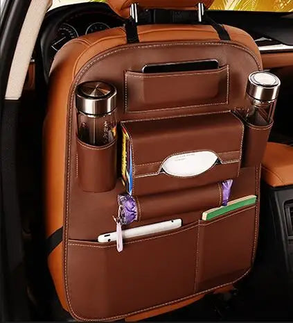 Car Seat Back Storage Organizer - Universal PU Leather Multi-Function Bag