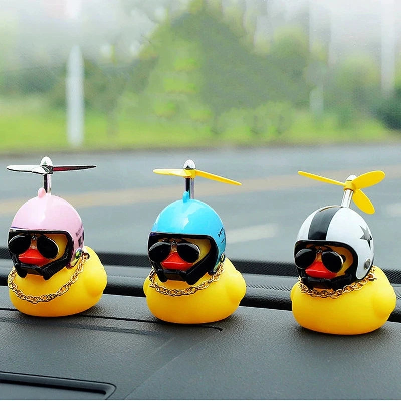 Car Duck with Helmet Wind Pendant - Yellow Duck Bike Accessory