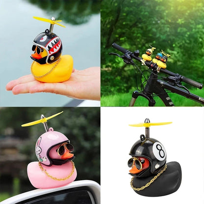 Car Duck with Helmet Wind Pendant - Yellow Duck Bike Accessory