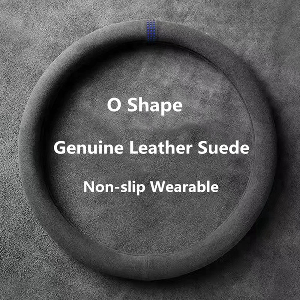 BMW Suede Leather Steering Wheel Cover - 38cm Universal Fit