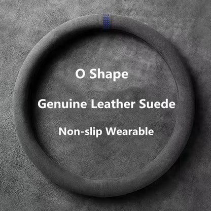 BMW Suede Leather Steering Wheel Cover - 38cm Universal Fit