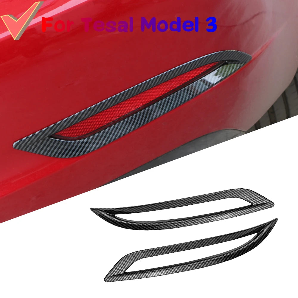 Tesla Model 3 ABS Carbon Fiber Rear Bumper Fog Light Cover Kit