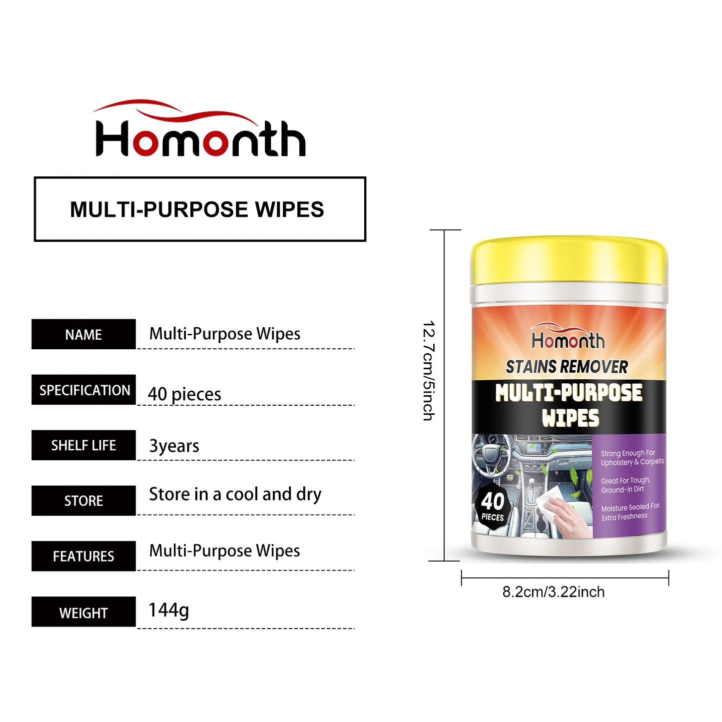 Car Interior Cleaning Wipes - 40pcs Multi-Purpose Dashboard Cleaner