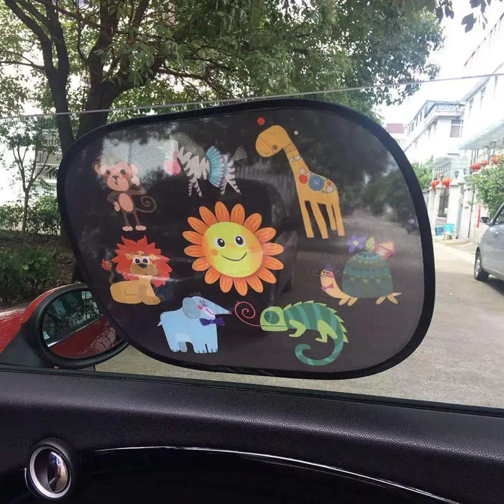 Cartoon Car Sunshade for Children - Side Window Sunvisor with Storage Bag PVC Mesh Cover