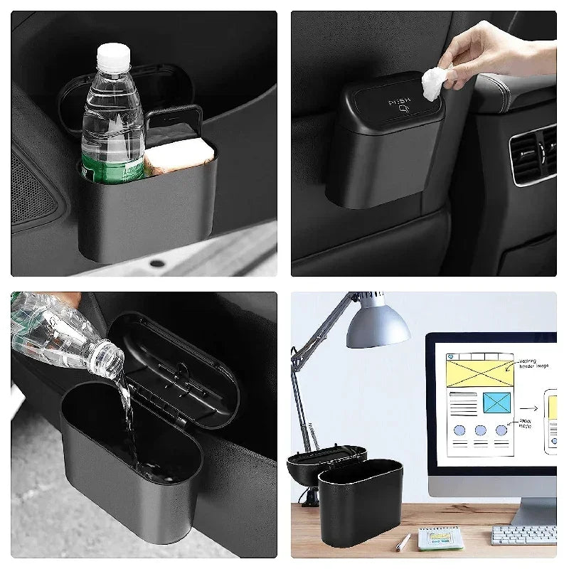 Car Trash Can with Lid - Leak-Proof Mini Waste Container with 300 Bags