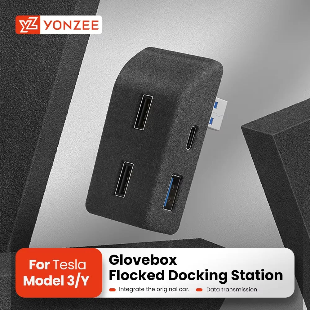 Tesla Model 3 Y Glove Box USB Hub - Highland Juniper Quick Charger 2021-2025