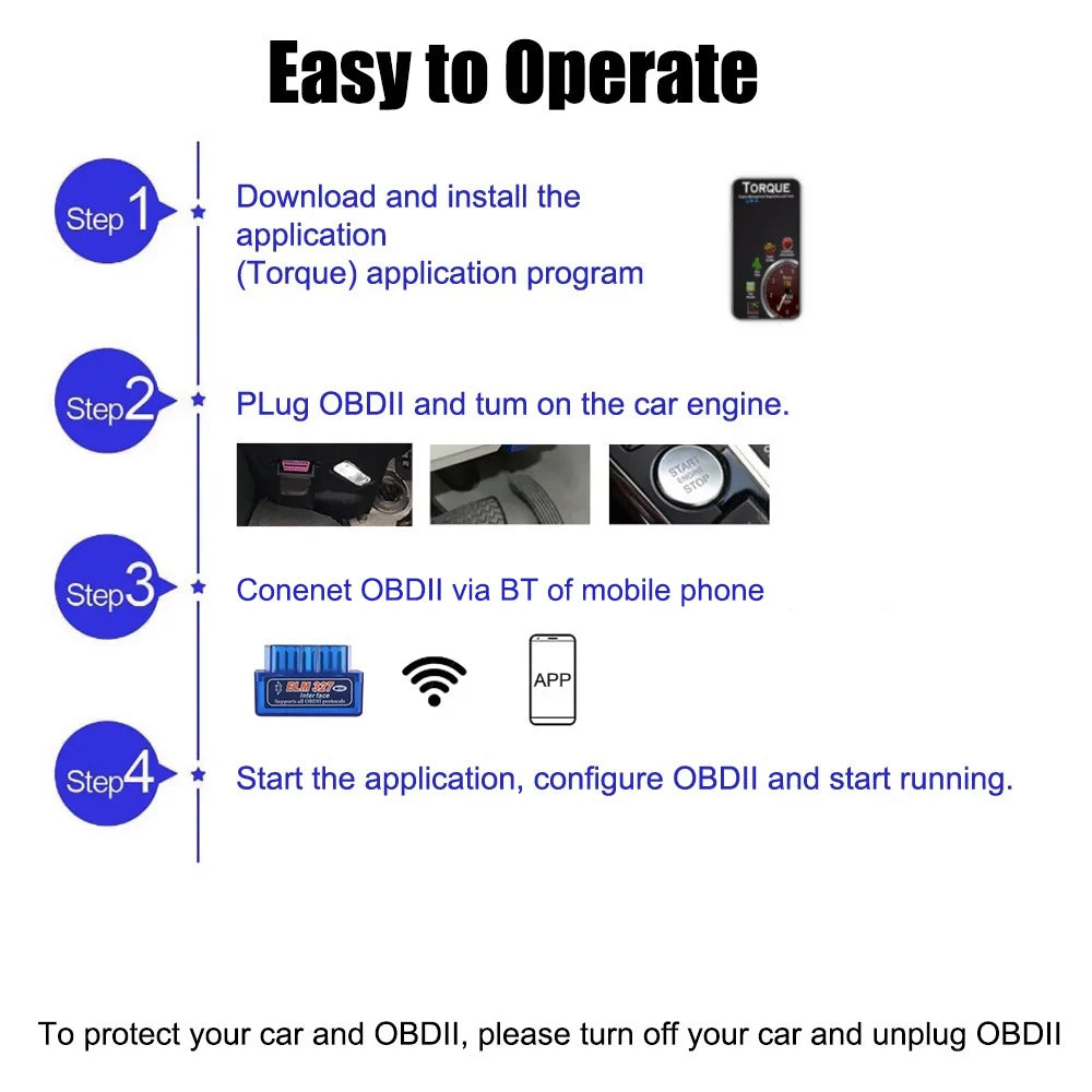 Mini ELM327 Bluetooth OBD2 Scanner - Car Diagnostic Code Reader Tool