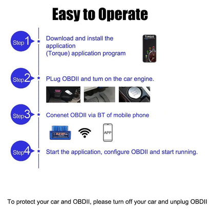 Mini ELM327 Bluetooth OBD2 Scanner - Car Diagnostic Code Reader Tool