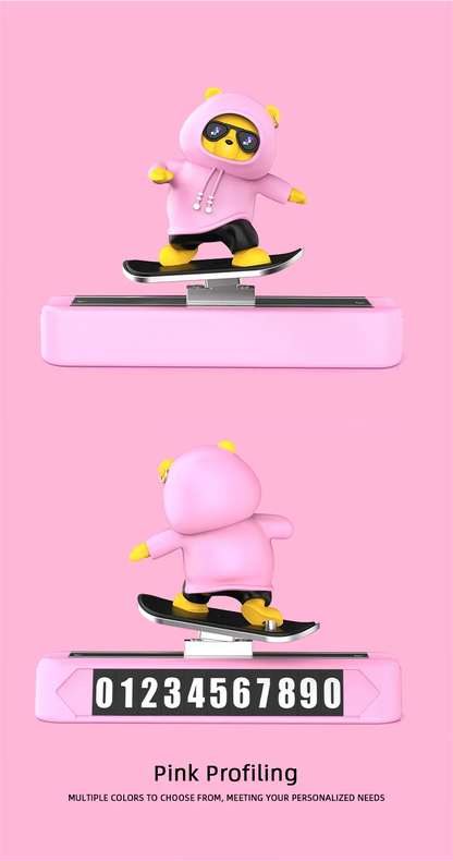 Car Dashboard Decoration - Skateboard Bear Magnetic Parking Plate