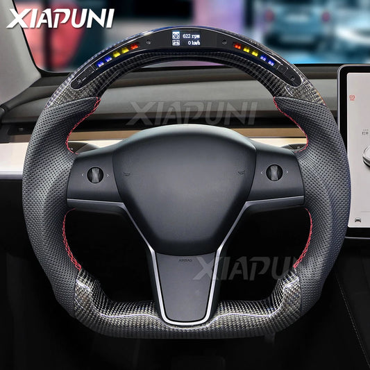 Tesla Model 3 Y LED Steering Wheel - Carbon Fiber Custom Racing Wheel