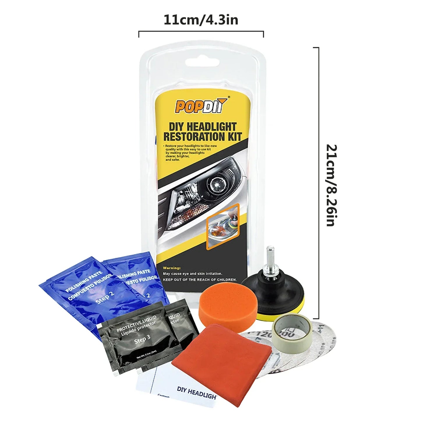Car Headlight Restoration Kit - Fix Yellowing & Scratches