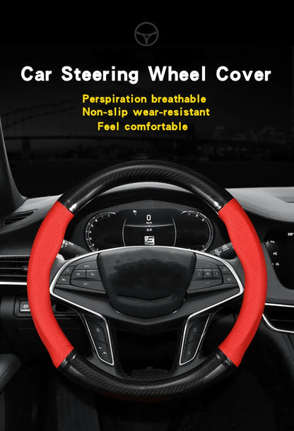 Universal Car Steering Wheel Cover - Carbon Fiber Leather Anti-Slip